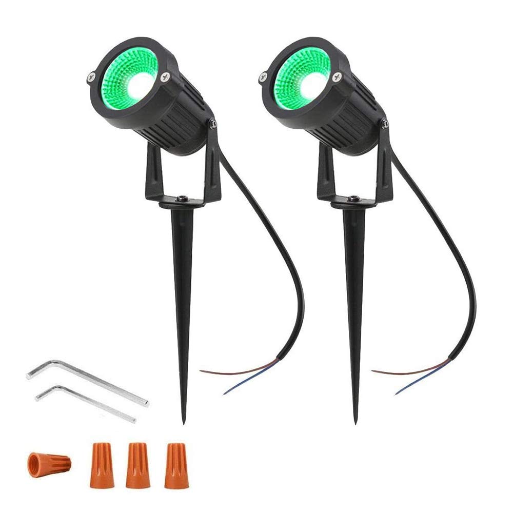 Ygapuzi 5W LED Landscape Lights 12V Low Voltage Spotlights Decorative Walls Trees Flags Outdoor Lighting for Driveway, Yard, Lawn, Patio, Swimming Pool, Garden, with Stakes, Pack of 2 (Green)