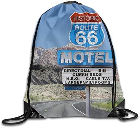Unisex Historic Route 66 Lightweight Water Resistant String Shopping Teamsport Formation Pack Gymsack Gym Drawstring Bags Sackpack Use