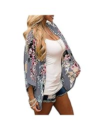 Zando - Kimono para mujer, estampado floral, manga abierta, blusa casual