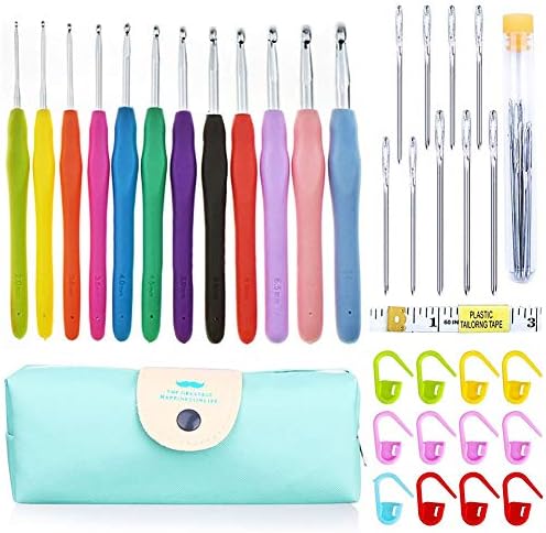 25pcs/Set Crochet Hooks Set with Case, Large Eye Blunt Needles for Knitting, Ergonomic Handle Crochet Hooks for Arthritic Hands(as The Picture)