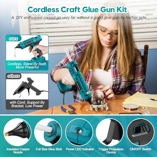 Uniiking® 100W Cordless Hot Glue Gun Kit Battery Powered(Battery Included), Wireless Glue Gun Rechargeable with Stand, with 10pcs Sticks for Craft & DIY