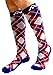 A-Swift Compression Socks (1 pair) for Women & Men by Best For Running, Athletic Sports, Crossfit, Flight Travel - Suits Nurses, Maternity Pregnancy - Below Knee High (Red White Blue Argyle, Large)
