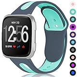 Maledan Bands for Fitbit Versa Women Men, Replacement Accessory Breathable Sport Strap with Ventilation Holes for Fitbit Versa Smartwatch, Small, Grey Teal