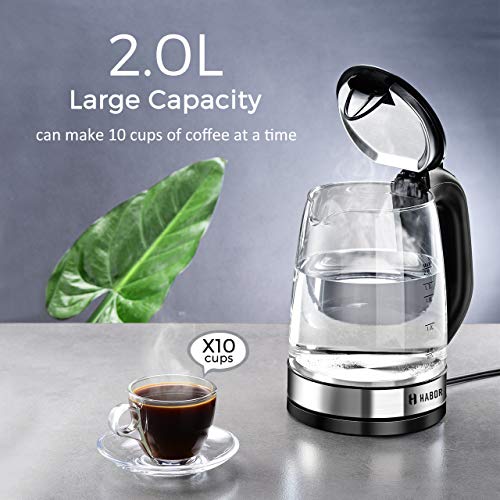 Habor Electric Kettle(BPA Free), 2L Glass Electric Tea Kettle, Cordless with LED Indicator, Water Boiler with Boil-Dry Protection, Stainless Steel Inner Lid & Bottom - Thumbnail 5