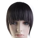 Top Plaza Girls Lovely Fashion False Bang Neat Fringe Hairpiece Clip in Front Hair Extensions Accessories ,8 Colors,32g/pc (Natural Black)