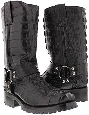 El Presidente Men's Black Full Crocodile Tail Leather Biker Boots Square Toe 13 EE