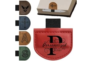 Personalized Leather Magnetic Bookmark with Pen Holder Custom Icon & Text, Book Accessories for Reading Lovers (Semicircle)