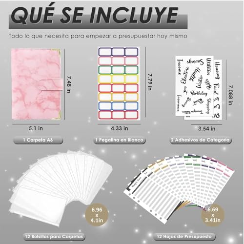 Organizador de Dinero, Carpeta de Cuaderno A6 de Presupuesto, Agenda de Ahorro, Hoja de Presupuesto de Gastos en Efectivo con Sobre de Efectivo, Papelería de Utiles Oficina para Adultos y Niños(Rosa)