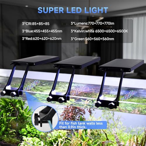 hygger Three Channel Clip On LED Aquarium Lighting, 36W Full Spectrum Aquarium Lamp, 24/7 Lighting and DIY Mode with 7 Colours, Adjustable Brightness Fish Tank LED Light for Aquariums 115-227L (3)