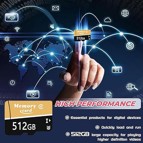 New MicroSD Card Memory Card 512GB with Adapter,Full HD & 4K UHD Card Class10 U3 High Speed for Camera/Phone/Tachograph,Tablet and Drones