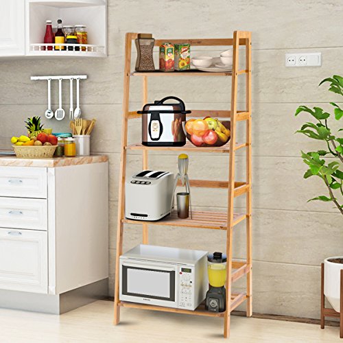 image for COSTWAY 4 Tier Bamboo Ladder Shelf Multifunctional Plant Flower Displa
