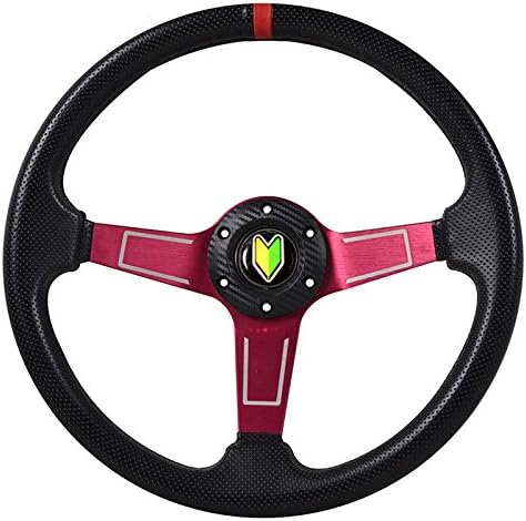 350mm Deep Dish Steering Wheel 6 Bolt Universal Custom (Solid Red Center)