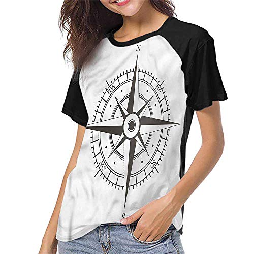 Baseball Women Short Sleeve,Compass,Navigational Equipment Sea S-XXL(This is for Size Small),Print Round Neck Short Sleeve