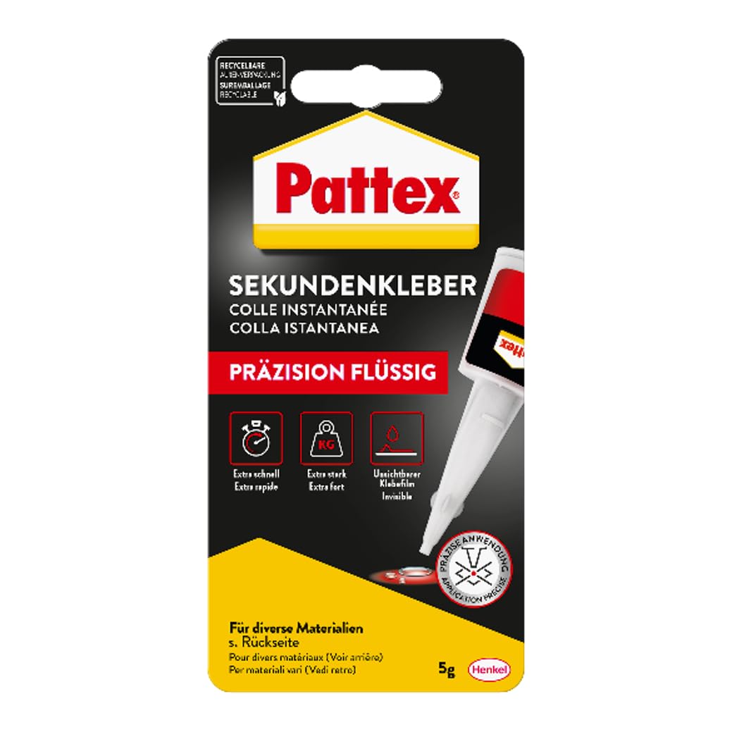 Pattex PSK5C Superglue Precision Super Glue for Precise Gluing Without Dripping, Quick Drying, Dishwasher Safe Liquid Adhesive, 1 x 5 g