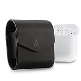 AirPods Case, [Upgraded Version] AhaStyle Premium Genuine Leather Magnet closure Flip Cover for Apple Wireless Earphone AirPods - Black
