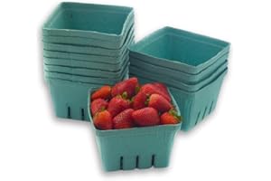 JA KITCHENS 42 Pack QUART Green Molded Pulp Fiber Berry/Produce Vented Baskets for Fruit and Vegetable