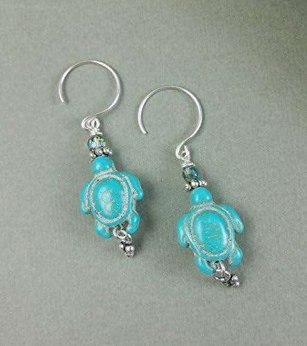 Turquoise Sea Turtles Crystal Sterling Silver Summer Beach Earrings
