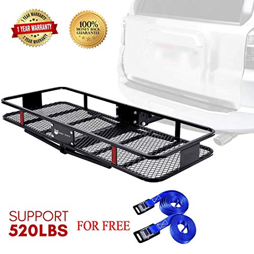 Stay There Hitch Mount Cargo Basket Steel Cargo Carrier for Vehicles with 2" Hitch Receiver 60" L x 22" W x 6" H and 500 Lbs Hauling Weight Capacity with 2 Packing Straps - Thumbnail 6