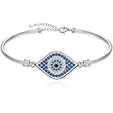 Evil Eye Bracelet for Women Greek Sterling Silver Turkish Blue Evil Eye Gifts for Women Bangle Bracelets Adjustable Luck Protection Jewelry Mothers Day Gifts