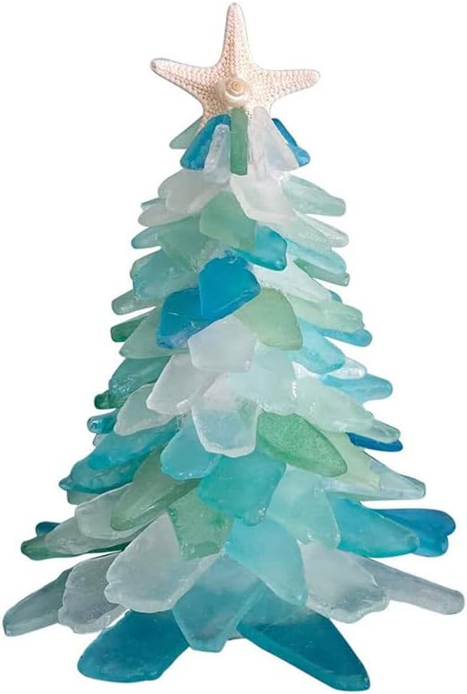 Trees - Christmas Sea Glass Tree, 15/20cm Green Pine Resin Christmas Tree, Sea Glass Christmas Tree Decoration Creative DIY Table Top, for Christmas Decoration (20CM)