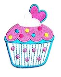 HHO Cute Cupcakes Pink White heart patch Embroidered DIY Patches, Cute Applique Sew Iron on Kids Craft Patch for Bags Jackets Jeans Clothes
