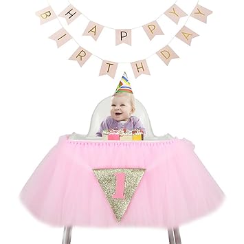 Funkeet Glitter Pink Tutu Chair Skirt For Baby Girl S 1st Birthday Baby Shower Party Decoration