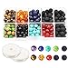 8MM Chakra Beads for Jewelry Making and Black Colored Lava Rock Stone Round Loose Beads Kit Silver Spacer Beads 2 Crystal Strings Assorted Colors for Essential Oil Jewelry Making