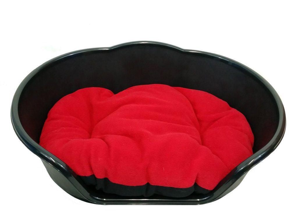 DOG BED BLACK PLASTIC WITH RED CUSHION /EXTRA LARGE HEAVY DUTY PET BED