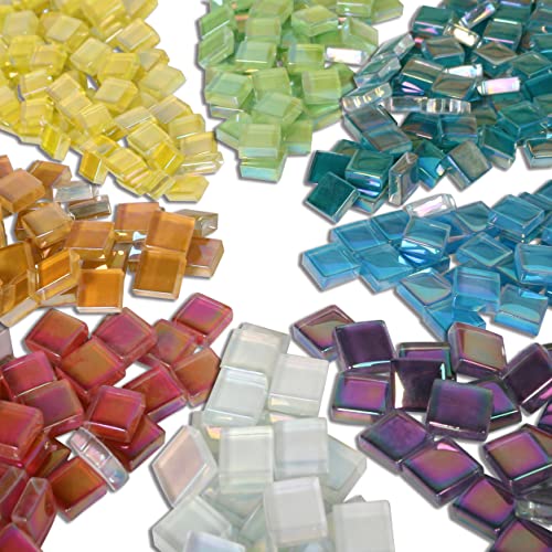 1.5lb Mosaic Tiles Assorted Iridescent Crystal Mosaic Tiles for Crafts, Glass Mosaic Pieces Set with Box 680g DIY Picture Frames Handmade Jewelry Art Decoration Gifts (Multi Colors Set)