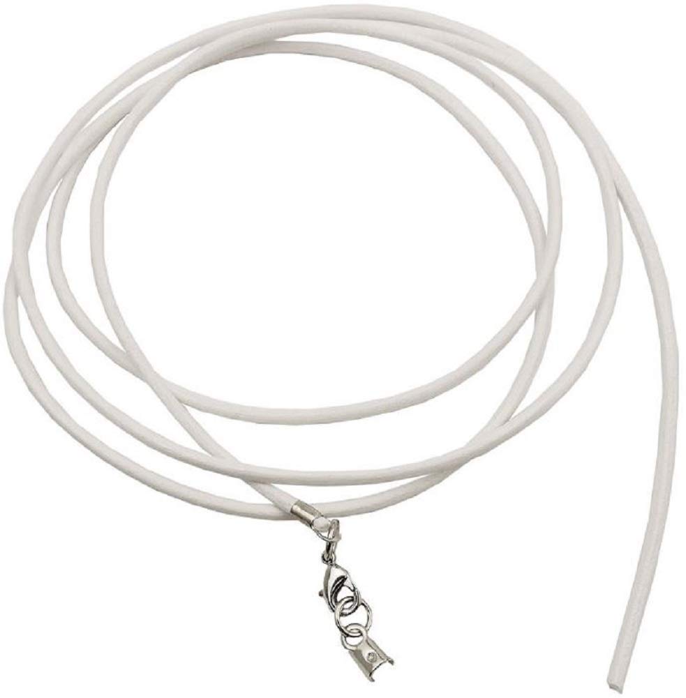 unbespielt Leather Cord Necklace for Pendant White Men Women Lobster Clasp Silver Colored 1 m x 2 mm Shortenable