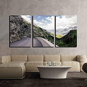 3 Piece Canvas Wall Art - a Road Through The Mountains - Modern Home Art Stretched and Framed Ready to Hang - 16"x24"x3 Panels