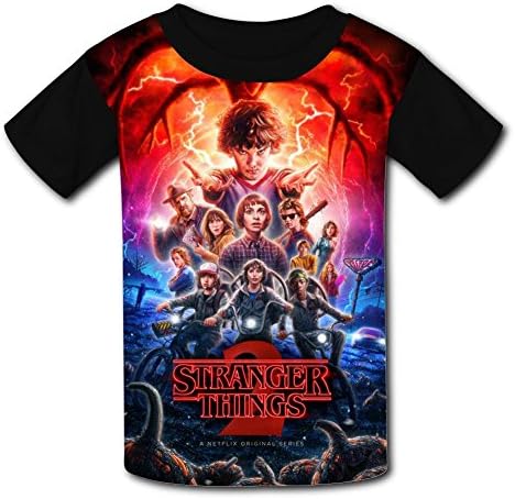iqwekfrec Kids 3D Printing StrX-Things Short Sleeve T Shirts For Boys Girls Black M