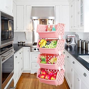 Fancy Durable Pack Of 4 Storage Basket Stacking Baskets