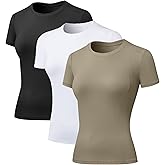 LEICHR Women's Compression Shirts Short Sleeve Crewneck Athletic Nylon Workout Tops Yoga Gym Quick Dry Tee Shirts