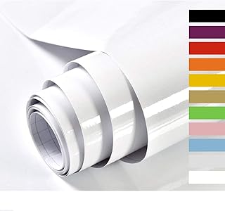 Hode Weiss Möbelfolie Selbstklebende Folie Dekorfolie Klebefolie für Möbel Küche Oberflächenschutz Wasserdicht Vinyl Hochglanz Mit Glitzerpartikel Effekt Weiß 40cmX300cm