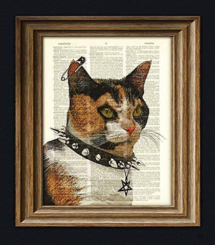 Amazon Com Lucipurr The Black Metal Kitty Goth Cat Calico With Pentagram Illustration Beautifully Upcycled Dictionary Page Book Art Print Handmade