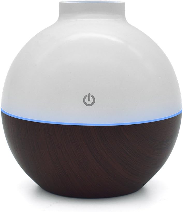 KBAYBO Aroma Diffuser Humidifier Essential Oil Diffuser Air Purifier USB Portable 130ml Touch Sensitive 6 Color LED Lights Changing for Home Office Baby Room Bedroom Yoga Spa Hotel (White + Dark Wood Grain)