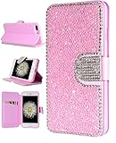 iPhone 7 Plus Case, iPhone 7 Plus Wallet Case, FLYEE [Kickstand] Bling Handcraft Luxury Rhinestone Flip Case Magnetic Crystal Protective Leather with Card Slot for Apple iPhone 7 Plus 5.5 Inch Pink