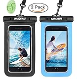 Universal Waterproof Case 2 Pack, MARCHWAY Cellphone Dry Bag Pouch with Touch ID Fingerprint for Apple iPhone 8/8 Plus/7/7 Plus/6S/6S Plus, Samsung Galaxy S8/S7, Any Phone Up to 7 Inch (Black + Blue)