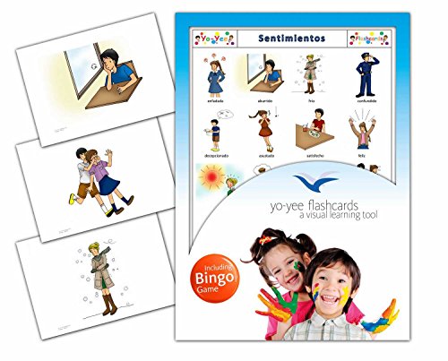Feelings Flashcards in Spanish Language - Flash Cards with Matching Bingo Game for Toddlers, Kids, Children and Adults - Size 4.13  5.83 in - DIN A6