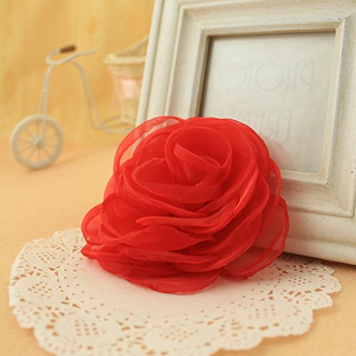 Merdia Women's Lovely Flower Hair Clip Rose Brooches for Wedding Red