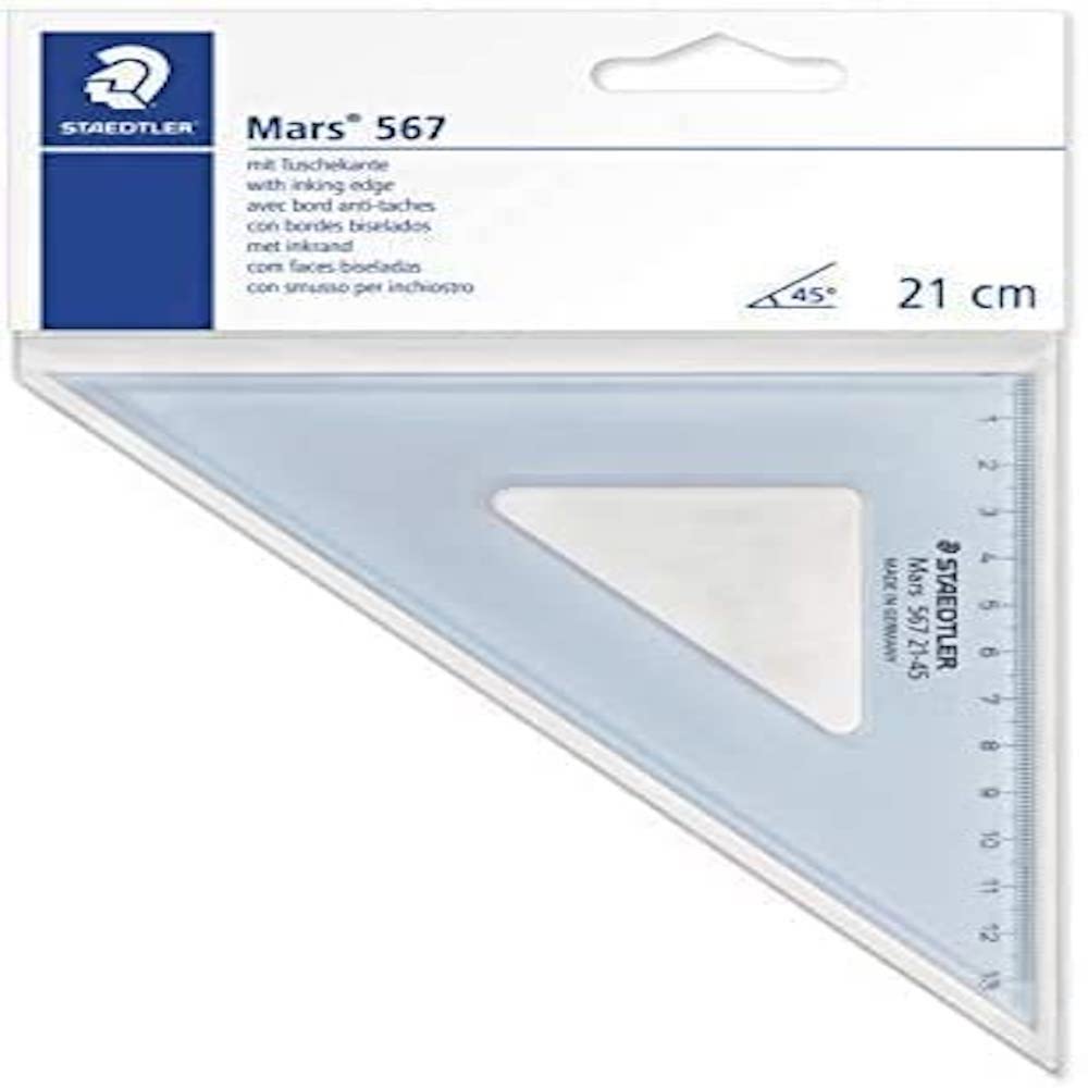 STAEDTLER 567 21-45 Mars Set Square, 21 cm 45/45 Degree - Transparent (Pack of 1)