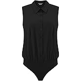 Hobemty Women's Button Up Body Suit Work Collared Sleeveless Bodysuit
