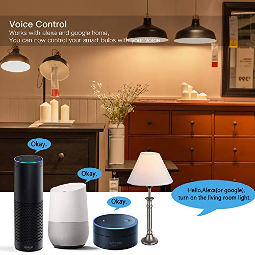 Smart WiFi Light Bulb, Dimmable RGB Multi-Color LED Light Bulb 60 Watt Equivalent 2700K-6500K Sync to Music Works with Alexa, Echo, Google Home for Home Decor, Stage, Party(4 Pack)