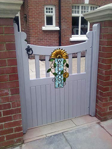 E-view Metal Welcome Sign Rustic Wall Hanging Plaque - Decorative Welcome Flower Signs for Porch Front Door Farmhouse Home Decoration Garden Themed Wreath Ornament (Yellow) - Thumbnail 2