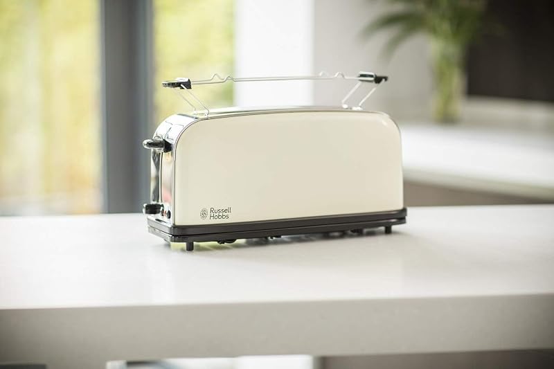 Grille Pain [Fente longue 2 Toasts/ 1 Tranche baguette] Colour+ Crème (extra large, 6 Niveaux de Brunissage rapide, Surélévation, Décongèle & Réchauffe, 1000W) Toaster 21395-56