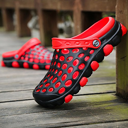 Cyiecw Unisex Breathable Garden Clogs Outdoor Walking Slippers Anti-Slip Beach Shower Sandals (US 8-9, Red)
