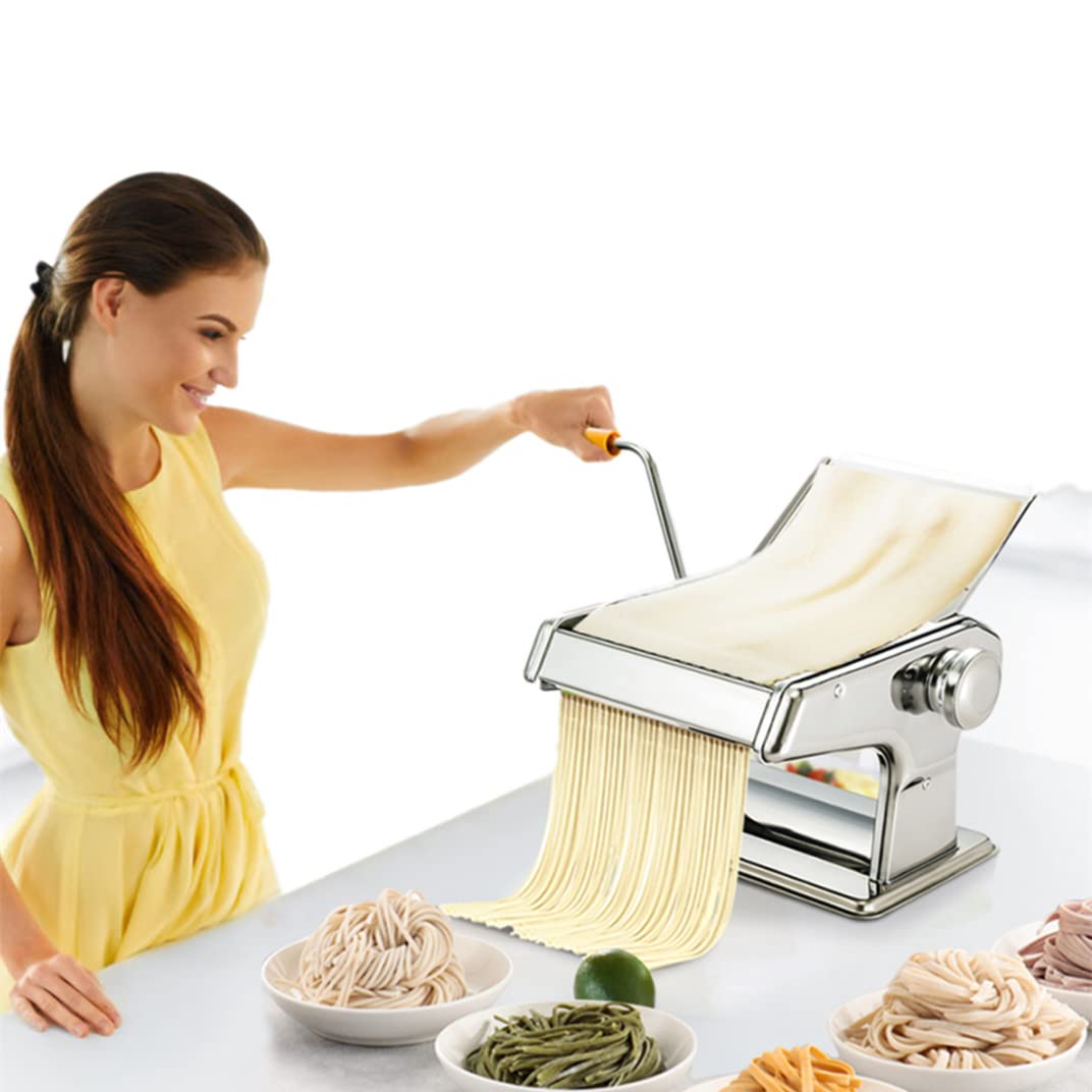 Cocoarm Stainless Steel Pasta Maker, Manual Pasta Machine with Removable Handle, Multiple Thickness Settings 0.5-3mm, Spaghetti Roller Lasagne Tagliatelle Cutter
