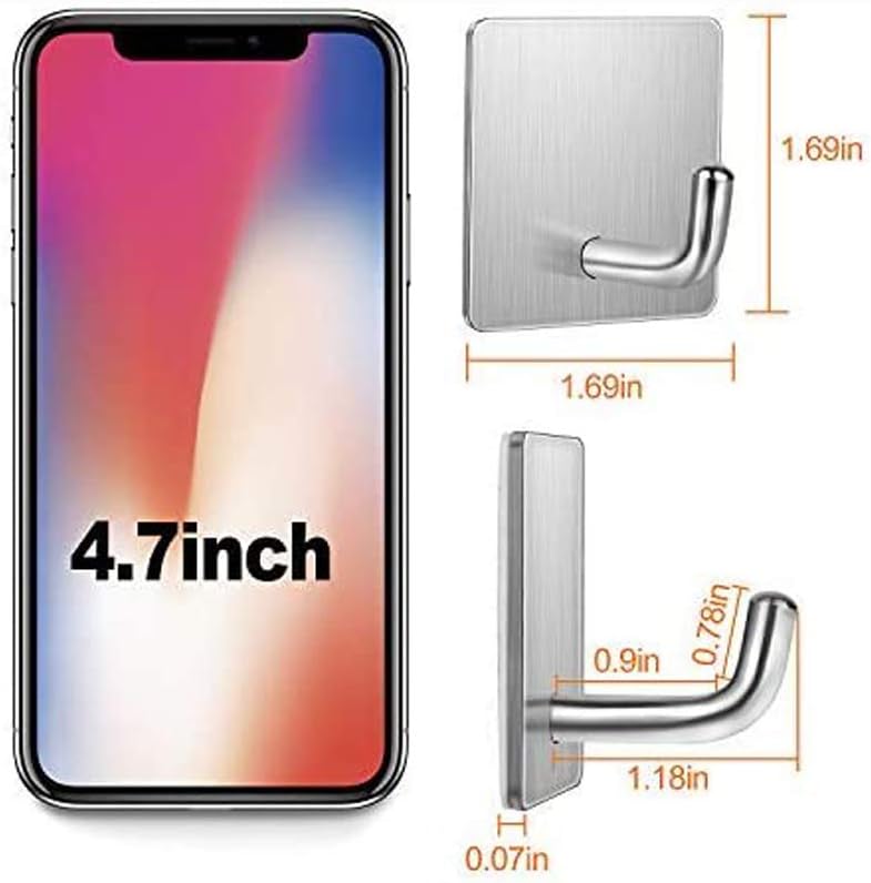 Budding Joy Adhesive Hooks Heavy Duty Stick on Wall Door Cabinet Stainless Steel Towel Coat Clothes Hooks Self Adhesive Holders for Hanging Kitchen Bathroom Home 4 Pack - - 