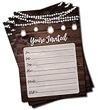 Rustic Invitations and Envelopes (Large Size 5x7) - Wedding - Engagement - Birthday Party - Baby Shower - Any Occasion - Wood and Lights (50 Count)
